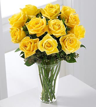 One Dozen Long Stem Yellow Rose Bouquet