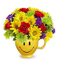 Smiley Mug Bouquet (Yellow, Red, Green, &amp; Purple)