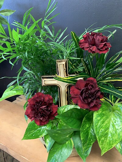 Planter with Handmade Wooden Cross