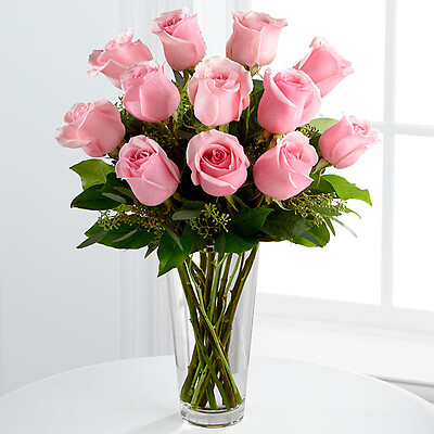 One Dozen Long Stem Pink Rose Bouquet
