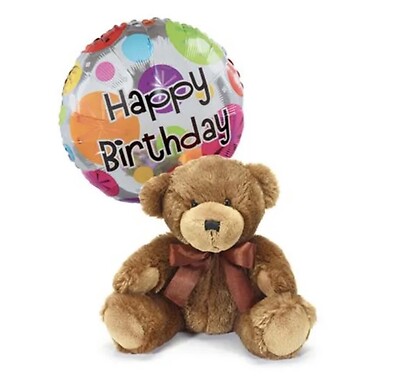 Plush Teddy Bear with Happy Birthday Mylar