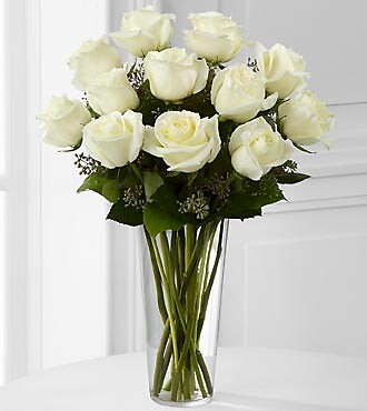 One Dozen Long Stem White Rose Bouquet