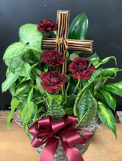 Planter with Handmade Wooden Cross