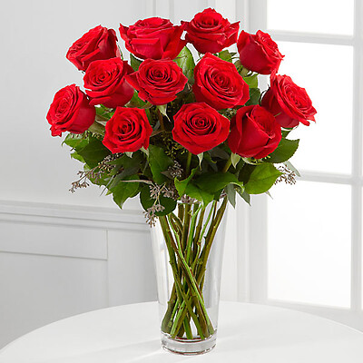 One Dozen Long Stem Red Rose Bouquet