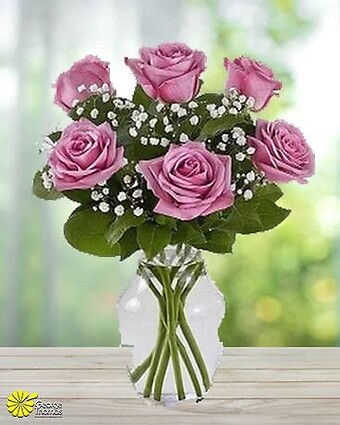 1/2 Doz Lavendar Roses with Babies Breath