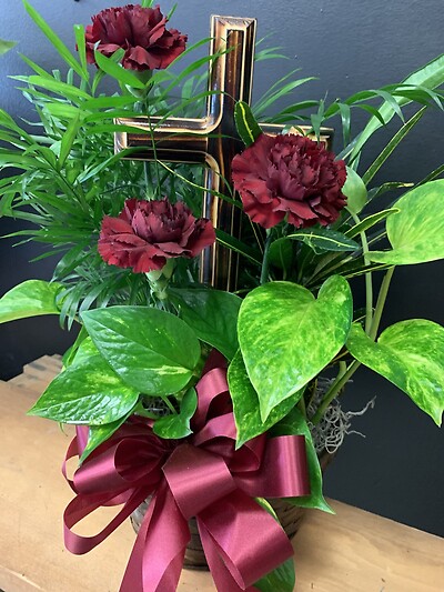 Planter with Handmade Wooden Cross